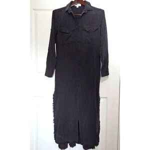 Anthropologie Cloth & Stone Frayed Shirt Dress XS Smoky Gray‎ Midi Indie Raw Hem